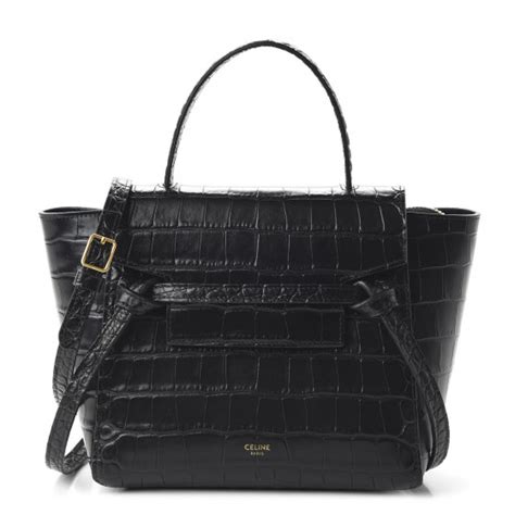 CELINE Calfskin Crocodile Embossed Nano Belt Bag Black 